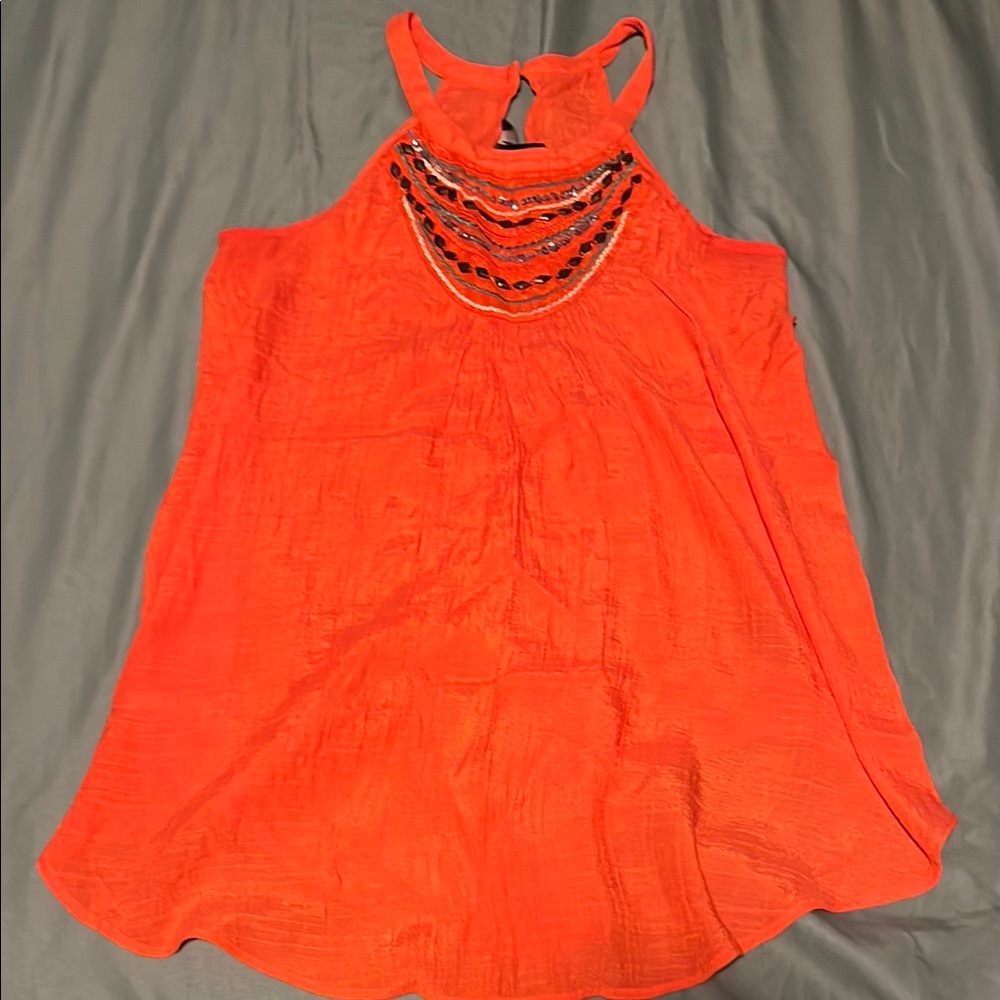 BCX Orange Embellished Halter Tank Top
